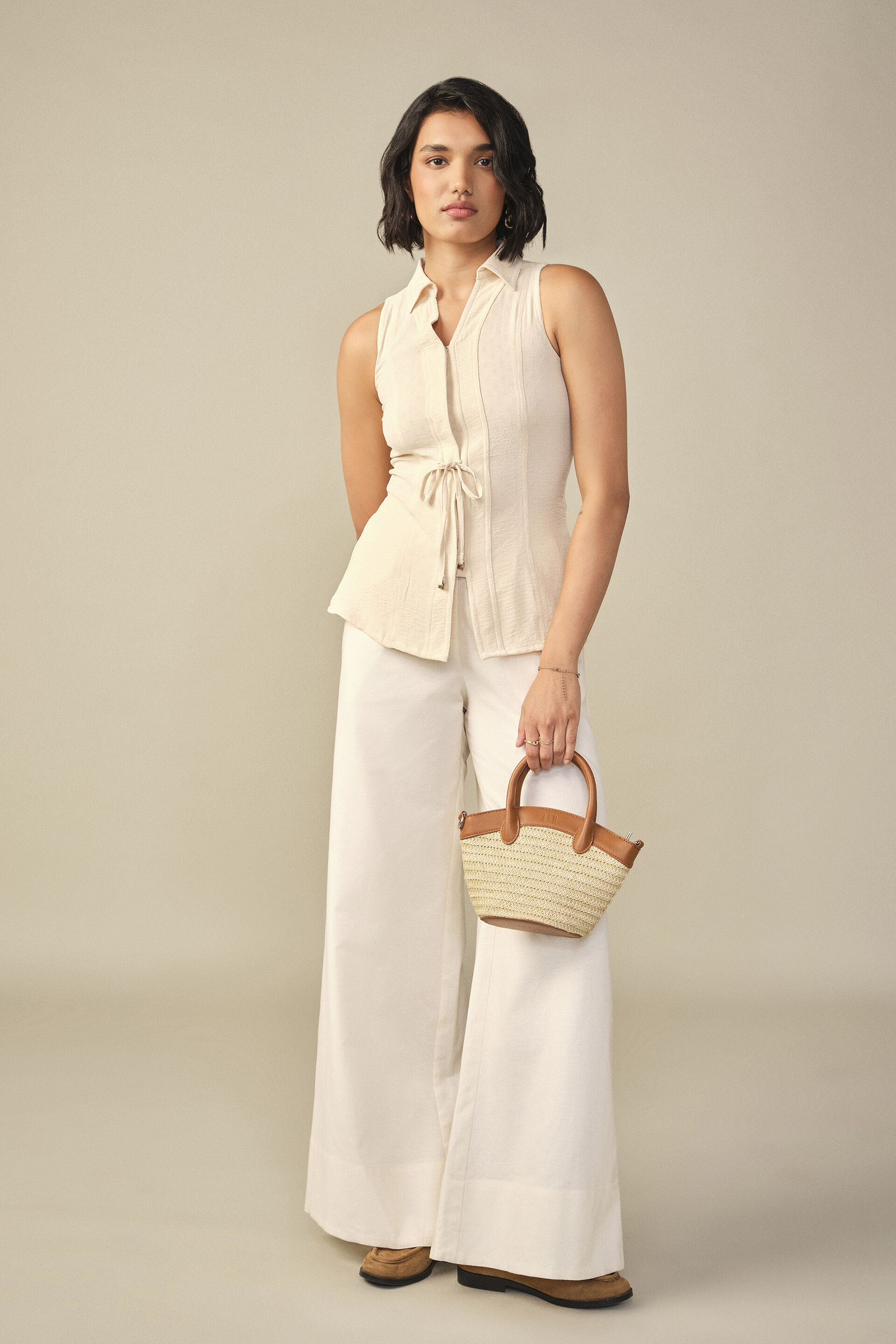 Boucl&eacute; Waistcoat in Ivory, Ivory, image 2